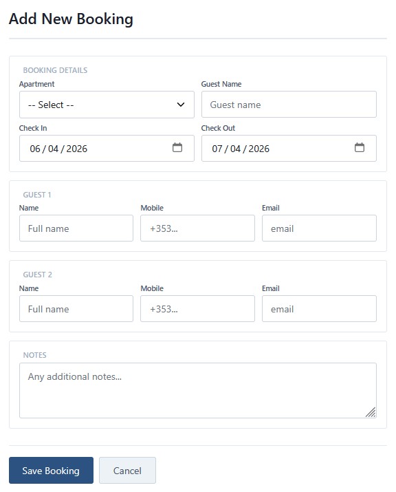 AirBnB Booking Calendar - Add Bespoke Booking